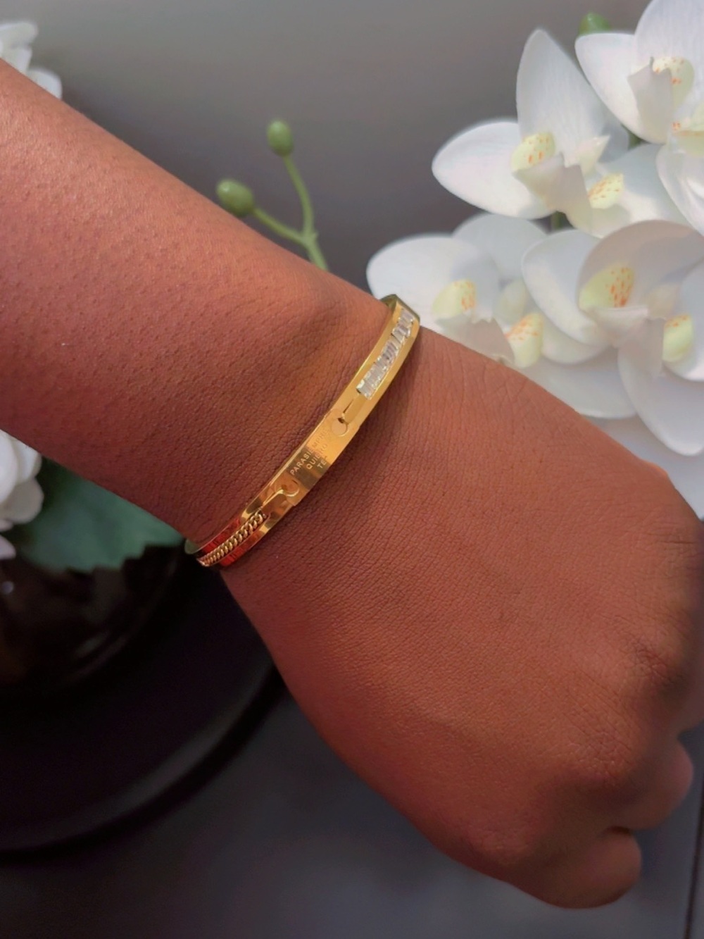 Gold Crystal Accent Women's Bangle Bracelet